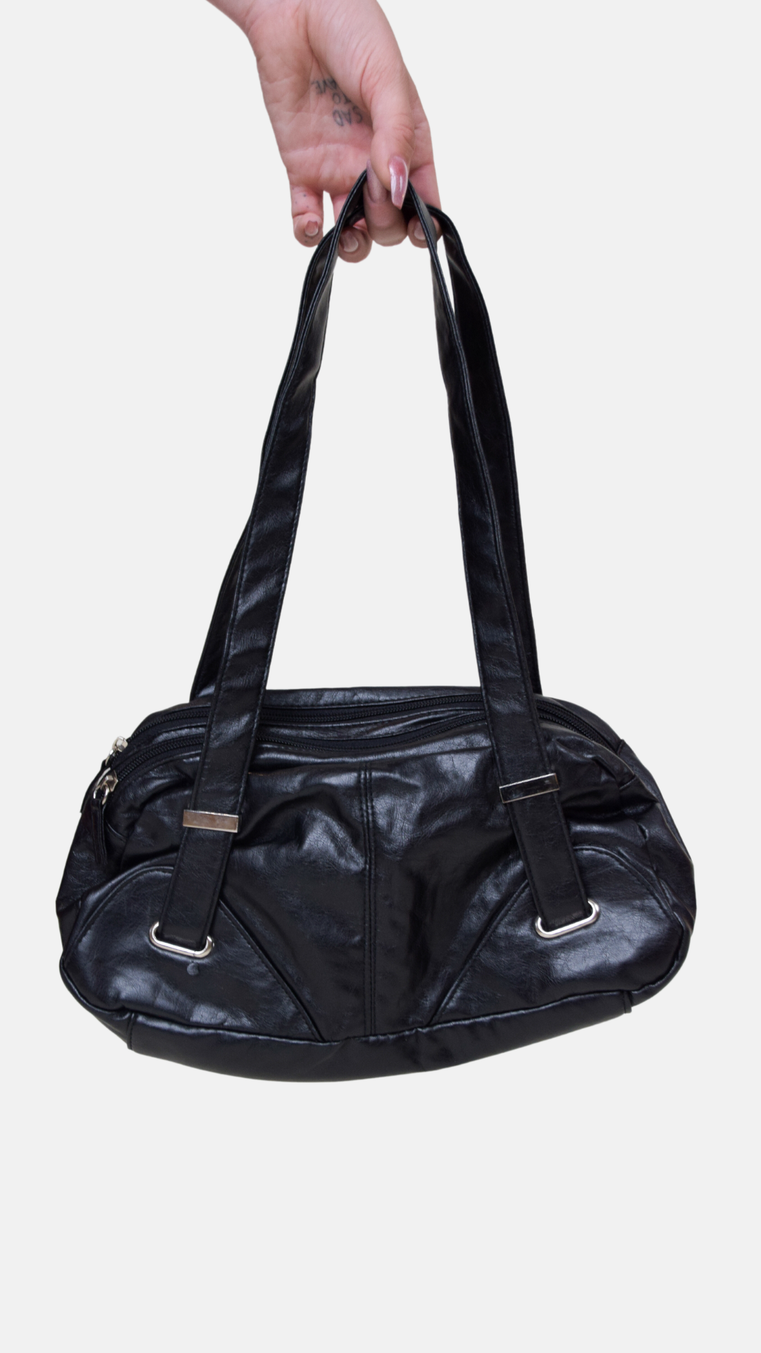 Double zippers shoulder bag